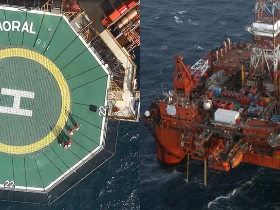 Image showing a close up of the Helipad of the Balmoral offshore rig with an additional overhead view