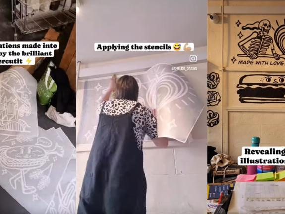 Screenshots of video showing the design and installation of the Grateful Bread Mural