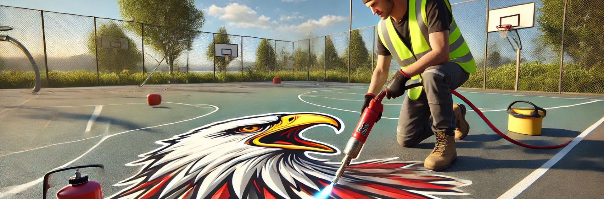 Colourful eagle design made from thermoplastic for basketball court